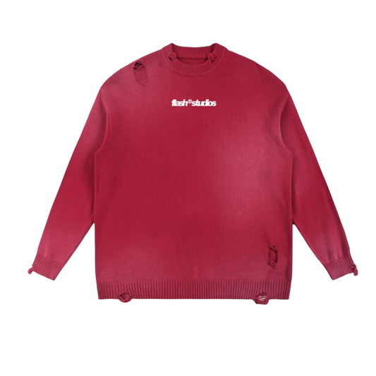 Flash Red Distressed Sweater