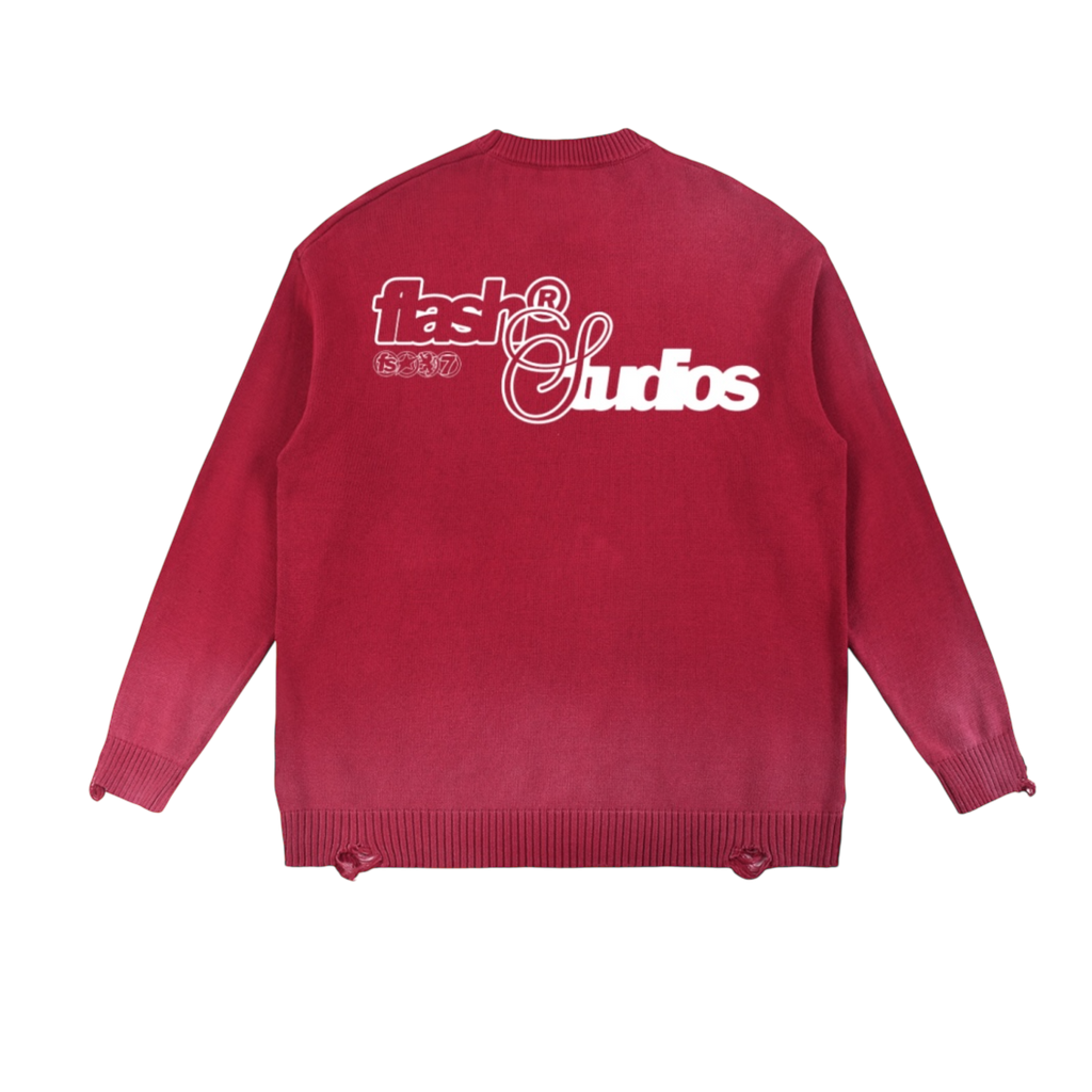 Flash Red Distressed Sweater
